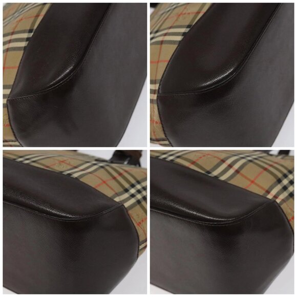 BURBERRY Nova Check Hand Bag Canvas Beige Brown gold Auth - Picture 16 of 16